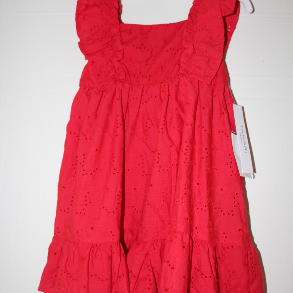 Tahari Red Eyelet Ruffle Dress